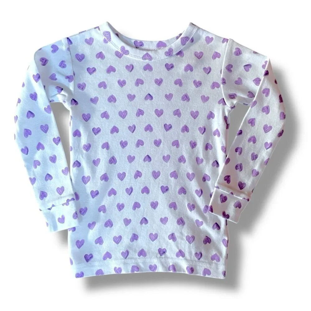 Baby Gap Girls Pajamas Sz 3 Years Purple White Heart Print 2 Pc Organic Cotton
